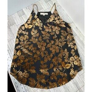 Loft Burnout Velvet Black/Gold Cami Top Sleeveless XS Whimsy Goth Fairy NWOT